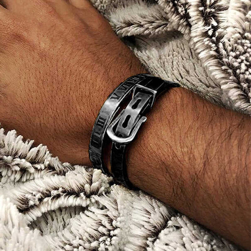Mens Bracelets Punk 2pcs/set Geometric Stainless Steel Bracelet Roman Numerals Wristband Bracelet For Men Jewelry Gift Set CX200724