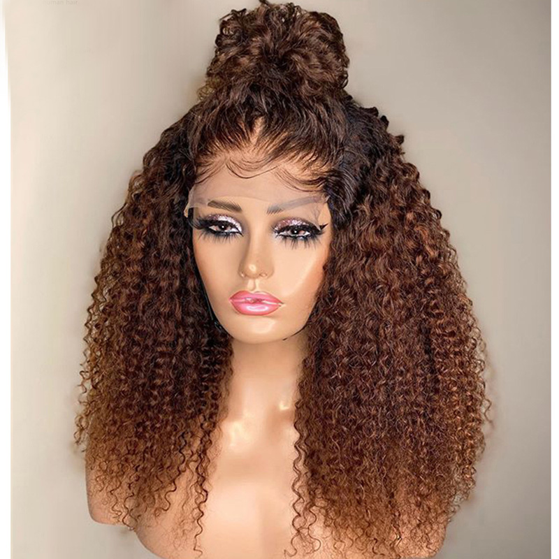 Brazilian Human Hair 4X4 Lace Closure Wig Kinky Curly 1B/30 Ombre Color 10-32inch Yirubeauty Two Tones Wig