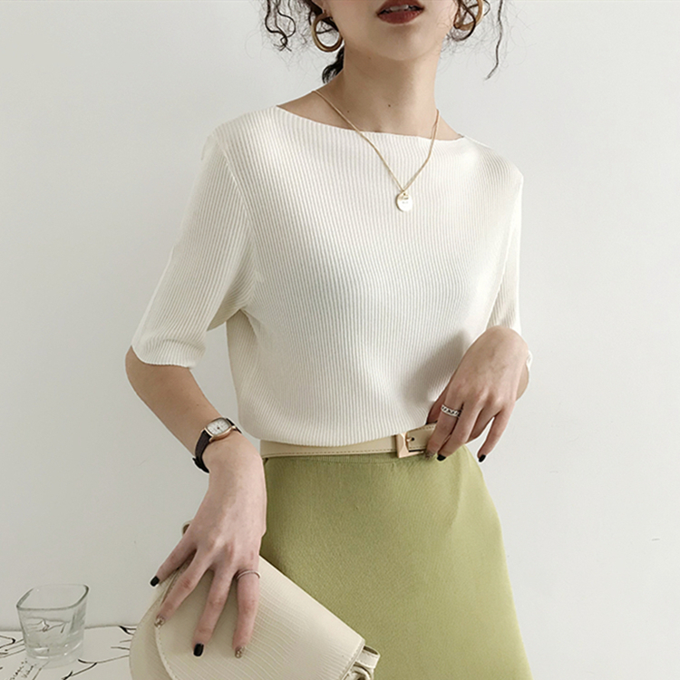 Colorfaith New Women Summer T-Shirts Solid Multi 6 Colors Bottoming Casual Slash Neck Knitting Elasticity Wild Tops T1608 210306