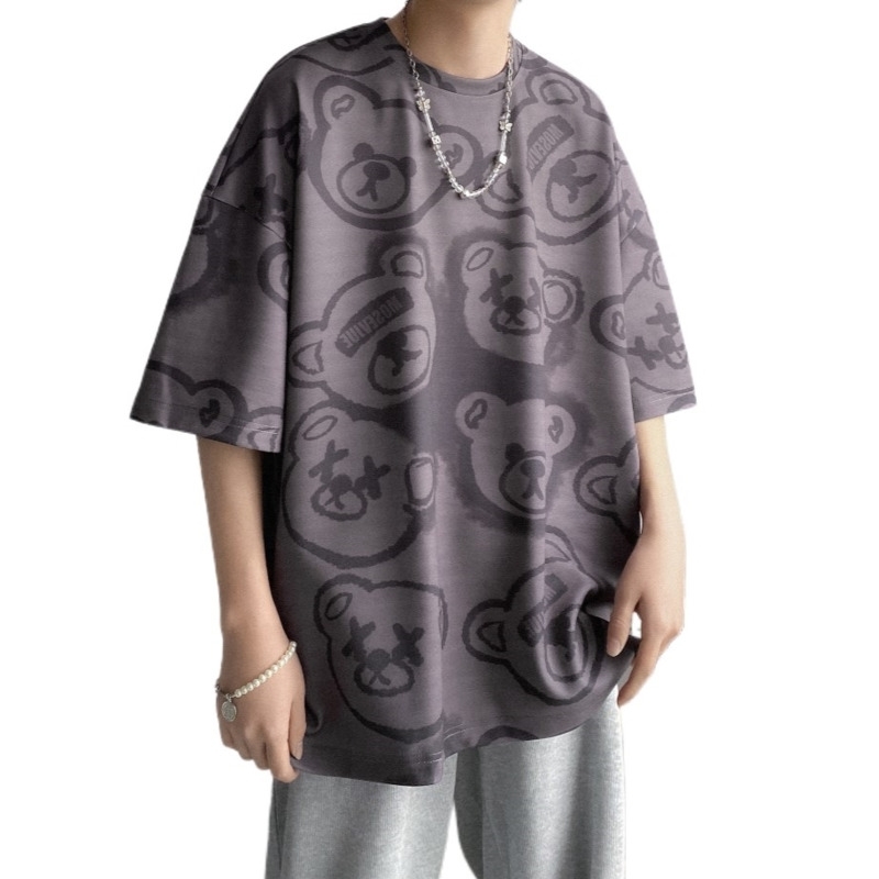 ZAZOMDE bear Top Short Sleeve Tshirt Harajuku Summer men T-Shirt Teddy Bear Letter Loose White Clothing Oversized M8XL 210707