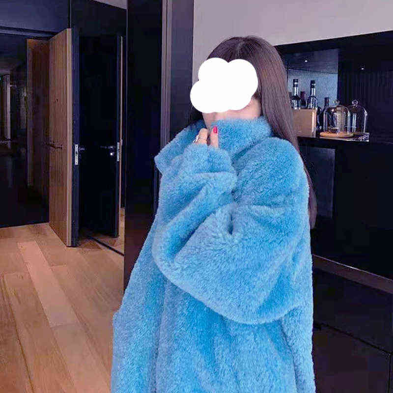 Lucyever Autumn Winter Faux Fur Coat Women Fashion Warm Soft Zipper Lamb Fur Jackets Fluffy Cozy Loose Outerwear Female 211123