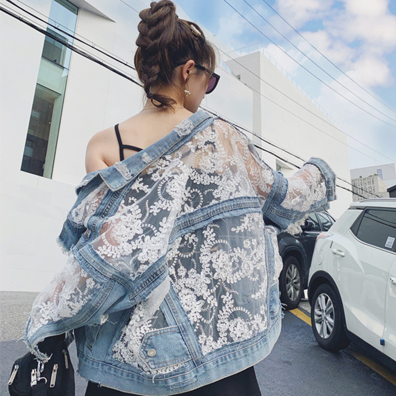 Mesh embroidered hole denim jacket female spring and summer short lace stitching thin casual sunscreen clothing, Black;brown
Mesh embroidered hole denim jacket female spring and summer short lace stitching thin casual sunscreen clothing, Black;brown