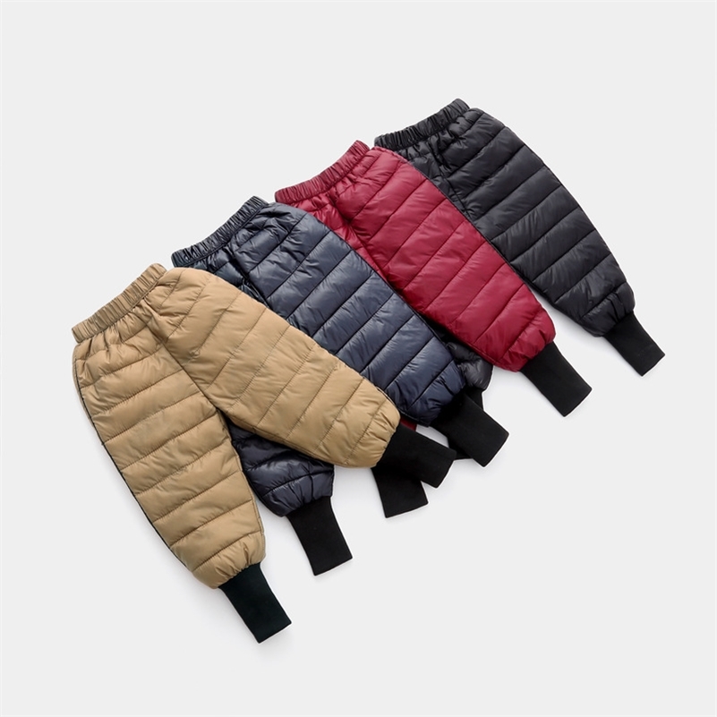 Winter Baby Boys Girls Leggings Children Pants Cotton-Padded Down Pant Toddler Thicken Warm Pants Kids Trousers 1 2 3 4 5 6 Year 210306