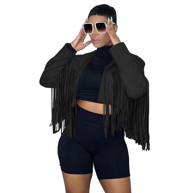 Women's Jackets Black Tassels Women Coat Fashion Turn Down Neck Long Sleeves For 2021 Style Cropped Jacket Top Green, Black;brown
Women's Jackets Black Tassels Women Coat Fashion Turn Down Neck Long Sleeves For 2021 Style Cropped Jacket Top Green, Black;brown