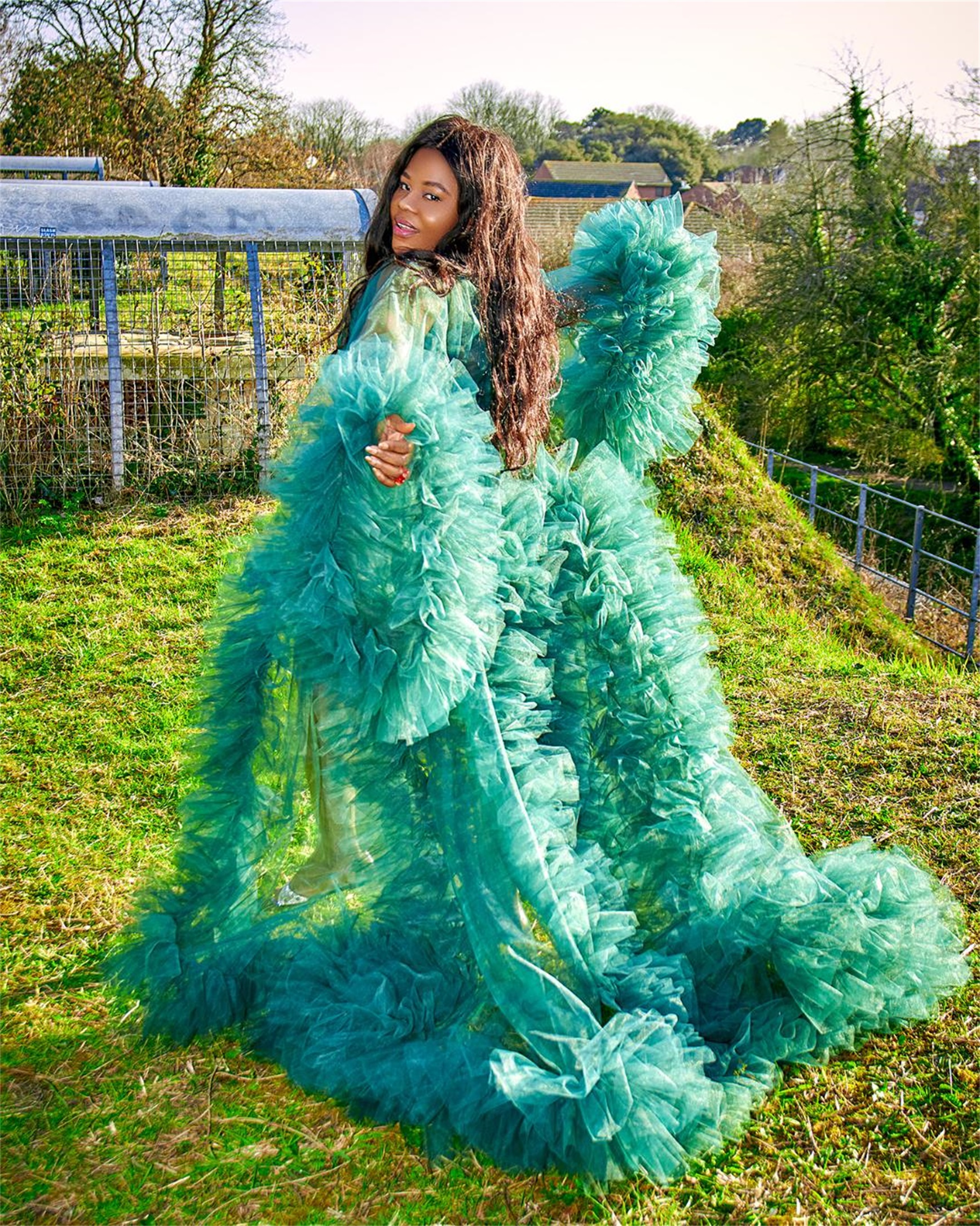 Dark Green Pregnant Photo Sleepwear Pajam Robe Ruffles Tulle Maternity Gowns for Photoshoot Custom Made Bathrobe Prom Maxi Dress