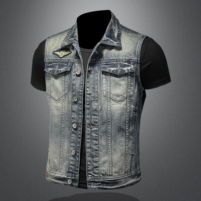 Men' Vests Badge Embroidered Jeans Vest Men Slim Fashion Biker Motorcycle Denim Single Breasted Vintage Sleeveles Jackets, Blue
Men' Vests Badge Embroidered Jeans Vest Men Slim Fashion Biker Motorcycle Denim Single Breasted Vintage Sleeveles Jackets, Blue