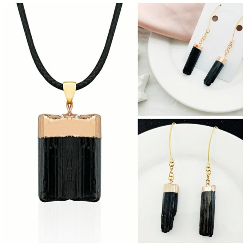 Earrings & Necklace Irregular Natural Stone Jewelry Set For Women Black Gold Rim Pendant Fashion Simple Handmade Gift, Silver
Earrings & Necklace Irregular Natural Stone Jewelry Set For Women Black Gold Rim Pendant Fashion Simple Handmade Gift, Silver