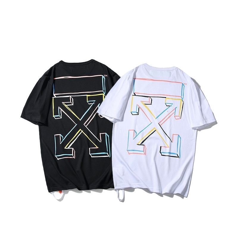 

19ss fashion brand Luhan same model ow limited 3D color short sleeve T-shirt for men and women, White;black