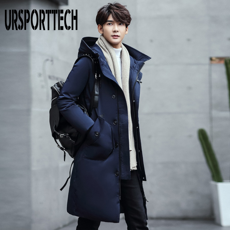 URSPORTTECH Winter Warm Long Down Jacket Men Casual Clothing Outwear Hooded Down Jackets Male Thick Down Coat Plus Size 5XL 201225