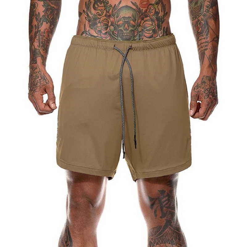 Mens Secure Pocket Shorts 2-Layers Workout Fitness elastic waist Short Quick-drying Breathable 2 in 1 Joggers shorts 210629