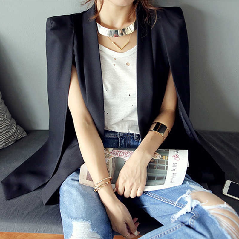 Shawl Collar Split Sleeve Cloak Blazer Cape Women's Spring Solid Color OL Suit Jacket Coat Black White 210930