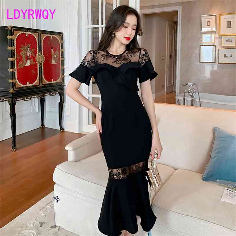 LDYRWQY summer ruffled slim dress female lace stitching fishtail Office Lady Polyester Knee-Length 210603, Black
LDYRWQY summer ruffled slim dress female lace stitching fishtail Office Lady Polyester Knee-Length 210603, Black