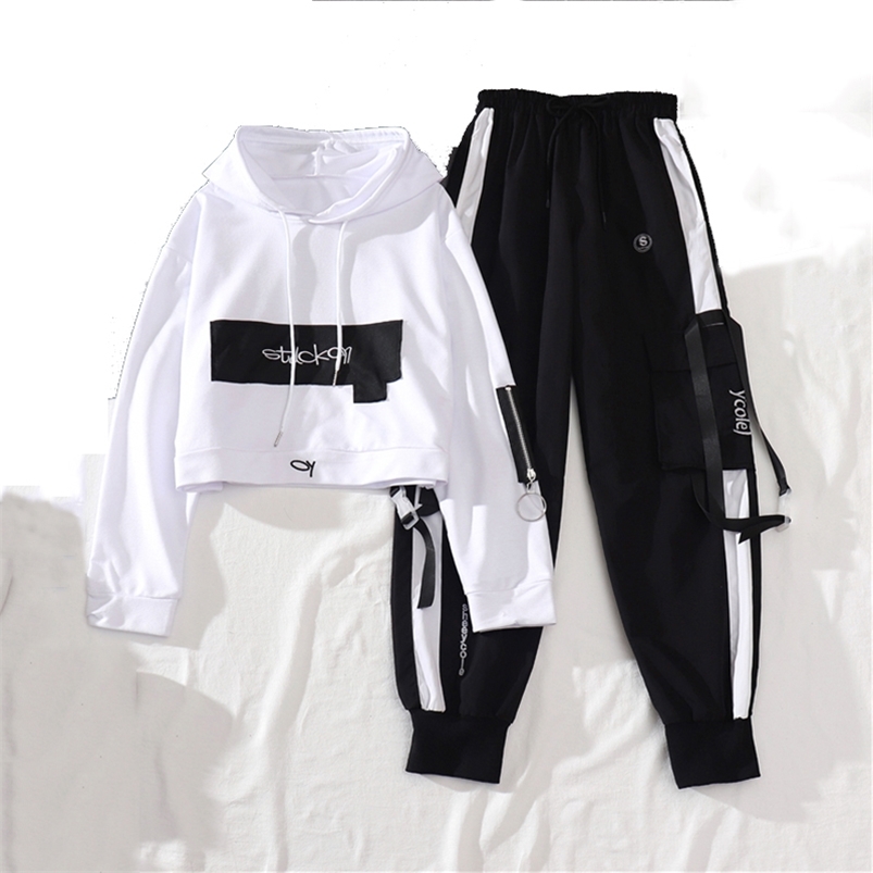Spring Autumn Female Streetwear Cargo Pants Loose High Waist Jogger 2 Piece Long Sleeve Top With Casual Trousers 210721
Spring Autumn Female Streetwear Cargo Pants Loose High Waist Jogger 2 Piece Long Sleeve Top With Casual Trousers 210721
