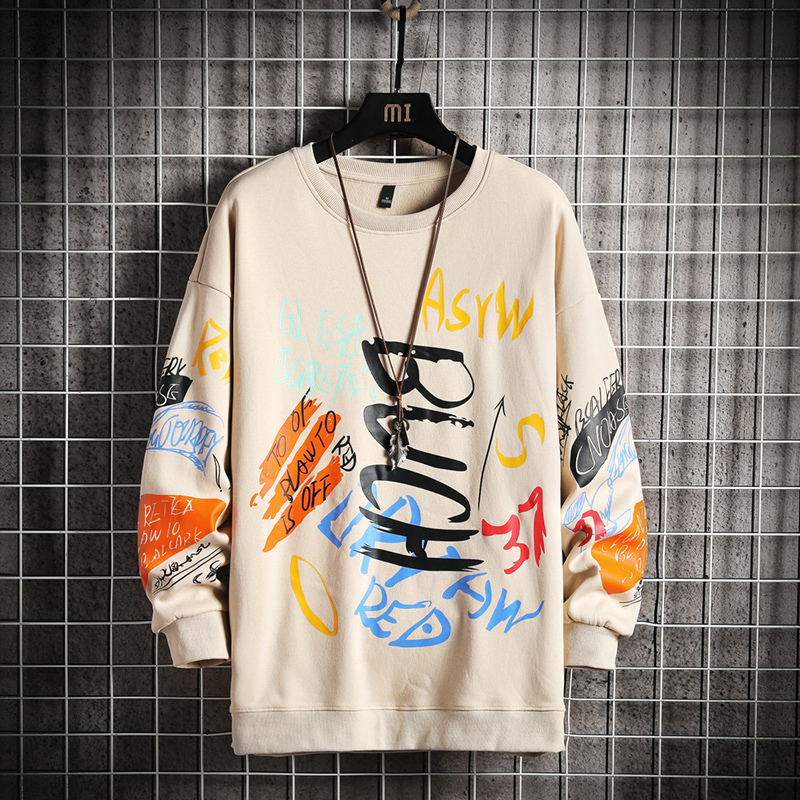 SingleRoad Mens Crewneck Sweatshirt Men Graffiti Oversized Japanese Streetwear Hip Hop Black Hoodie Men Sweatshirts Hoodies 201020