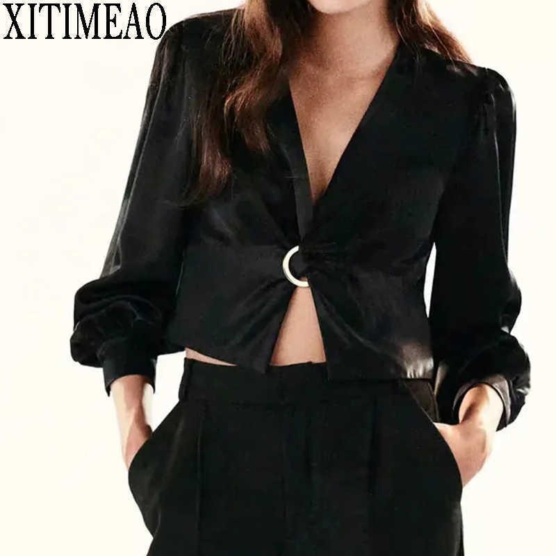 ZA Spring Sexy V-neck Cross Kink Shirt Long Sleeve Women Bottoming Female High Waist Short Tops XITIMEAO 210604, Black
ZA Spring Sexy V-neck Cross Kink Shirt Long Sleeve Women Bottoming Female High Waist Short Tops XITIMEAO 210604, Black