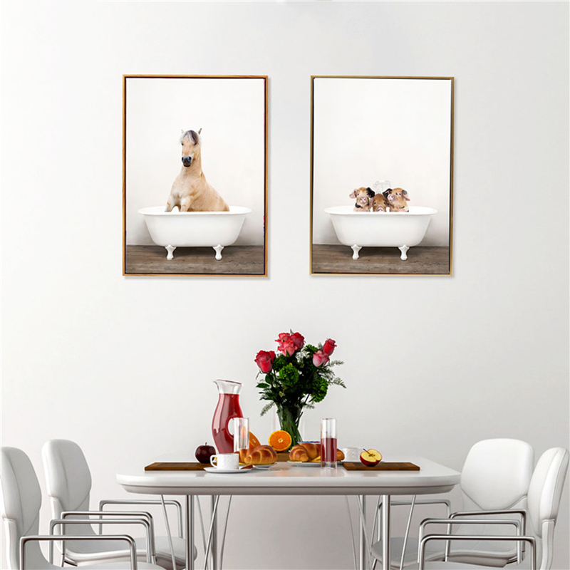 Cute Animal Posters Canvas Prints Wall Art Pictures For Living Room Lavatory Home Decor Toilets Painting Indoor Decoration