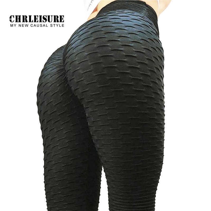 CHRLEISURE Fitness Black Leggings Women Polyester Ankle-Length Standard Fold Pants Elasticity Keep Slim Push Up Female Legging 210820