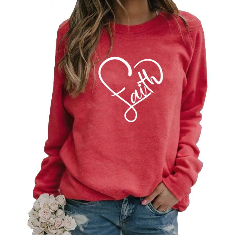 Hoodies For Women Long Sleeve Round Neck Hoodies Faith Letters Print Women Kawaii Sweatshirt Femmes Sweatshirts Hoody Youth 201216