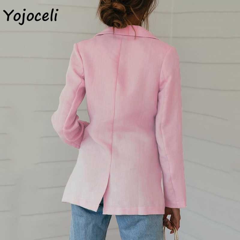 Yojoceli women autumn blazer coats single breasted outerwear jackets streetwear cotton casual 210609