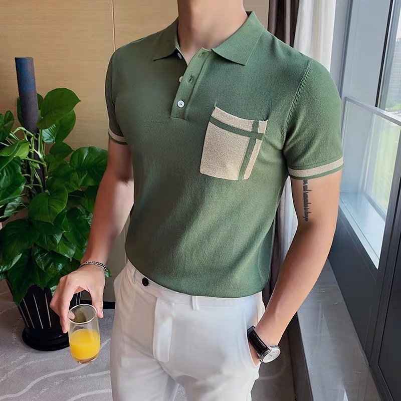 selling high quality diversified men's short-sleeved polo shirts personality fashion ice silk lapel turn over half-sleeved k 210308