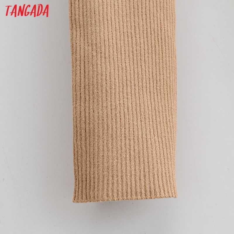 Tangada fashion women solid elegant v neck sweater dress long sleeve ladies side open midi dress 4P20 210630