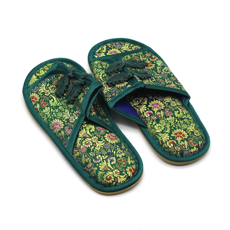 Chinese knot Silk Satin Women's Home Slippers Indoor Rubber Bottom Ladies Slipper 1pair
