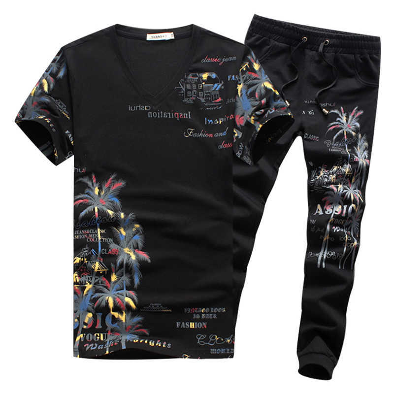 Men Sets Summer Fashion TracksuitJogger Sets Men Casual Printing Suits Men Clothing Suit Male Sets T-shirt+Pant Sportswear 210528