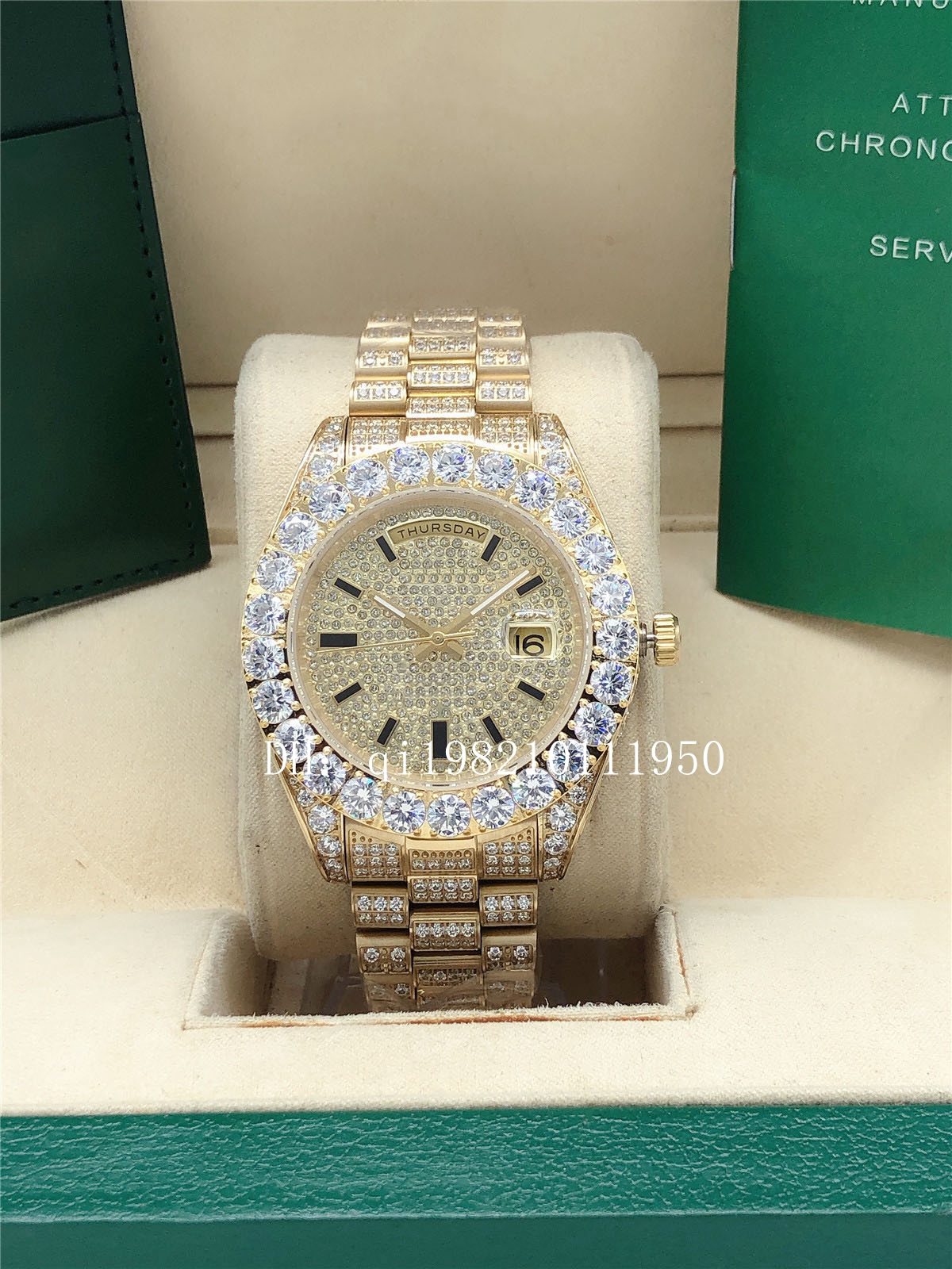 Luxury U1 Factory 2 style Full diamond and dial President Day Date Watch 218238 Sapphire Big Diamond Bezel 43mm 18K Yellow Gold men men's 2813 automatic Wristwatch, Customize
Luxury U1 Factory 2 style Full diamond and dial President Day Date Watch 218238 Sapphire Big Diamond Bezel 43mm 18K Yellow Gold men men's 2813 automatic Wristwatch, Customize
