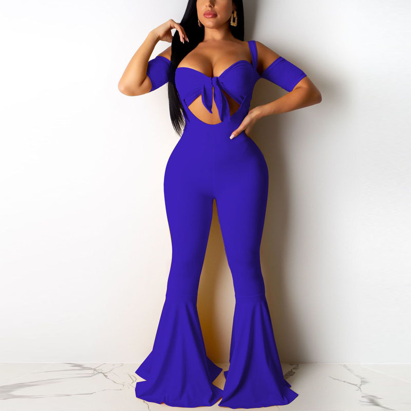 Women Sexy Summer Fall 2 Pieces Outfits Off Shoulder Tie Front Tube Top and Suspender Overalls Pants Boho Beach Partywear T200603