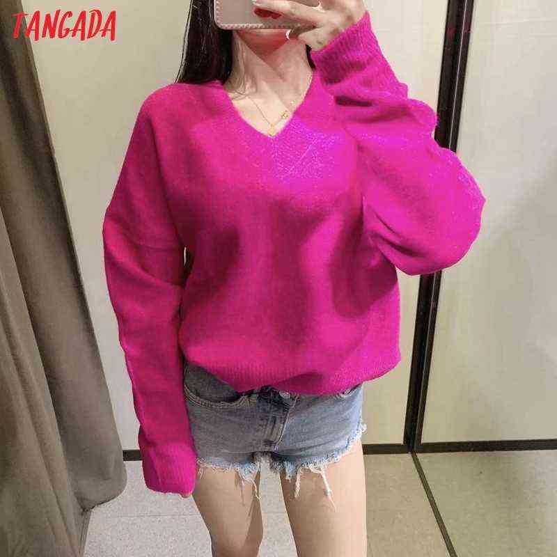 Tangada Women Warm Thick pink Oversized Knitted Sweater Jumper Long Sleeve Female Pullovers 3H285 211109