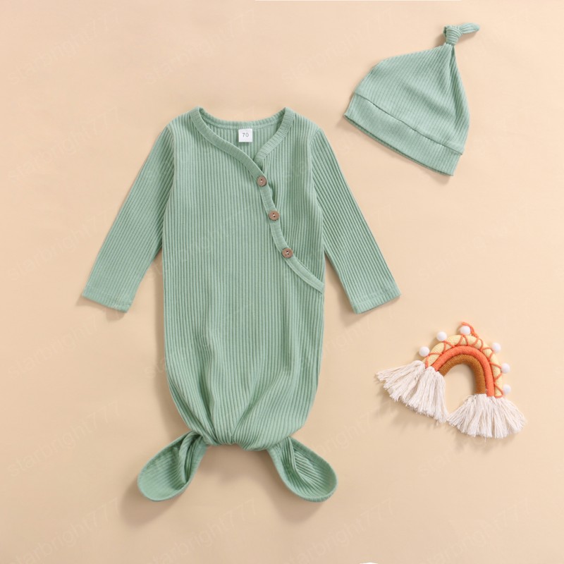 Fall Newborn Baby Boys Girls Sleeping Bag and Cap Solid Color Long Sleeve Toddler Swaddle Wrap Blanket Bedding Clothes