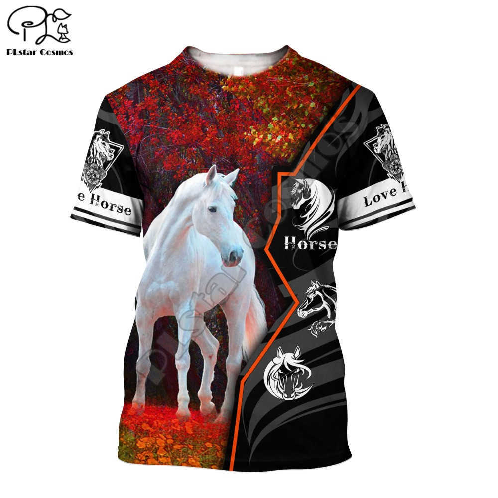 PLstar Cosmos Beautiful Horse 3D Printing Fashion Animal Harajuku Summer T-shirt Fun Short-Sleeved Top Street Unisex Style-3 210629