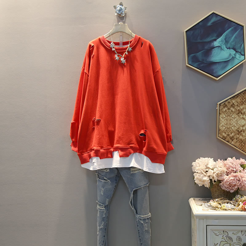 XITAO Patchwork Hole Pullover Hoodie Women Autumn Casual Fashion Style Temperament All match O Neck Women Clothes DZL1580 T200904