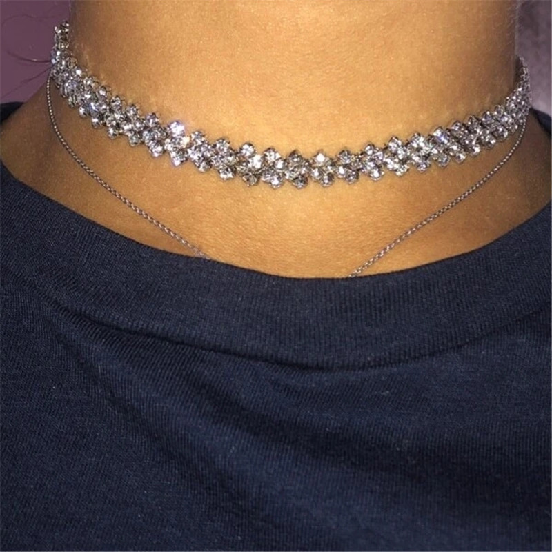 New Iced Out Chains Tennis Necklaces Bling Rhinestone Hip Hop Jewelry Silver Gold Fashion Trend Women Party Statement Collar Necklace Gifts