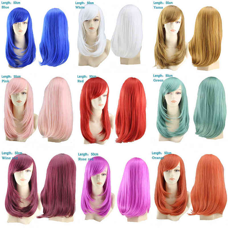 Hairpiece Similler Anime Long Straight Synthetic Wigs for Cosplay Women Heat Resistance Hair Black Blue Pink Green Yellow Red 100cm 0121