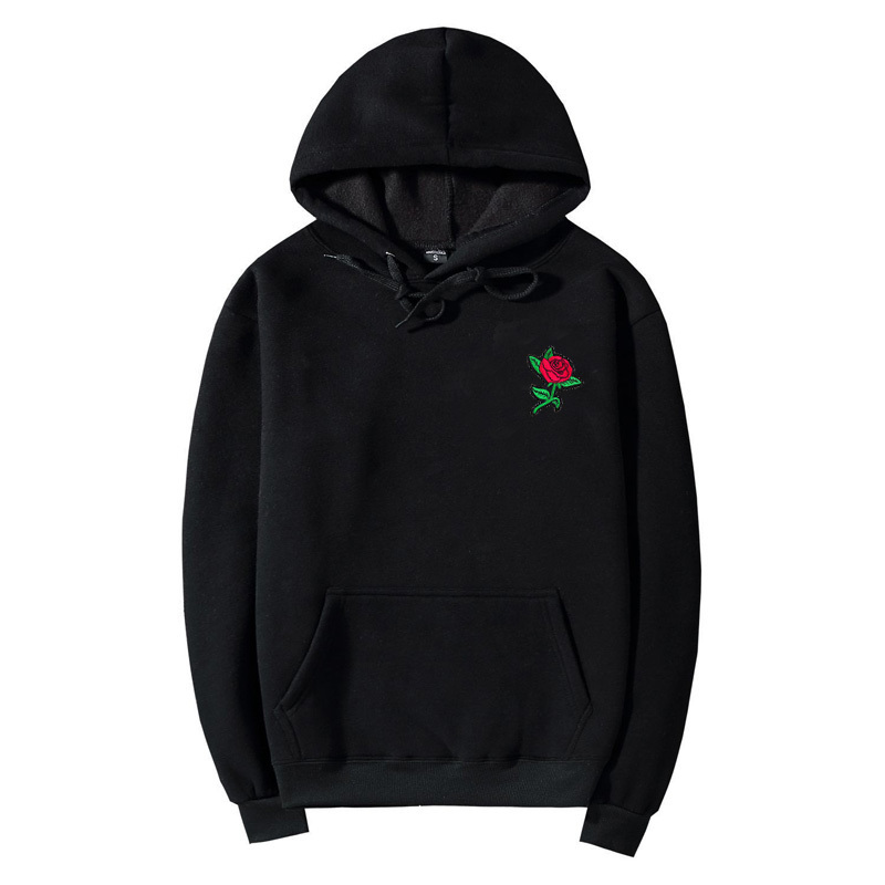 Autumn Winter Rose Hoodies Men's Sweatshirts Rose Embroidery Cotton Men Women Oversize Hoody US Size XSXL 201020