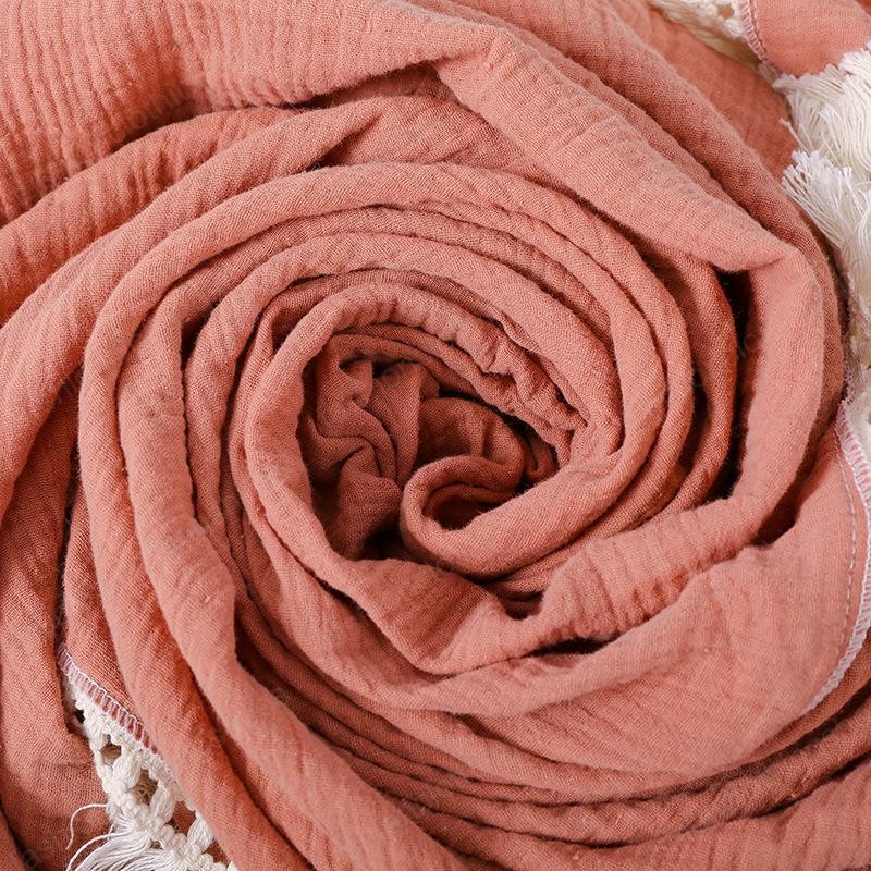 Baby Tassel Swaddling Blankets Newborn Muslin Windscreen Shawl Solid Candy Lace Double Cotton Gauze Cover Kids Fringe Bath Towel Nursery Bedding 19 Co
