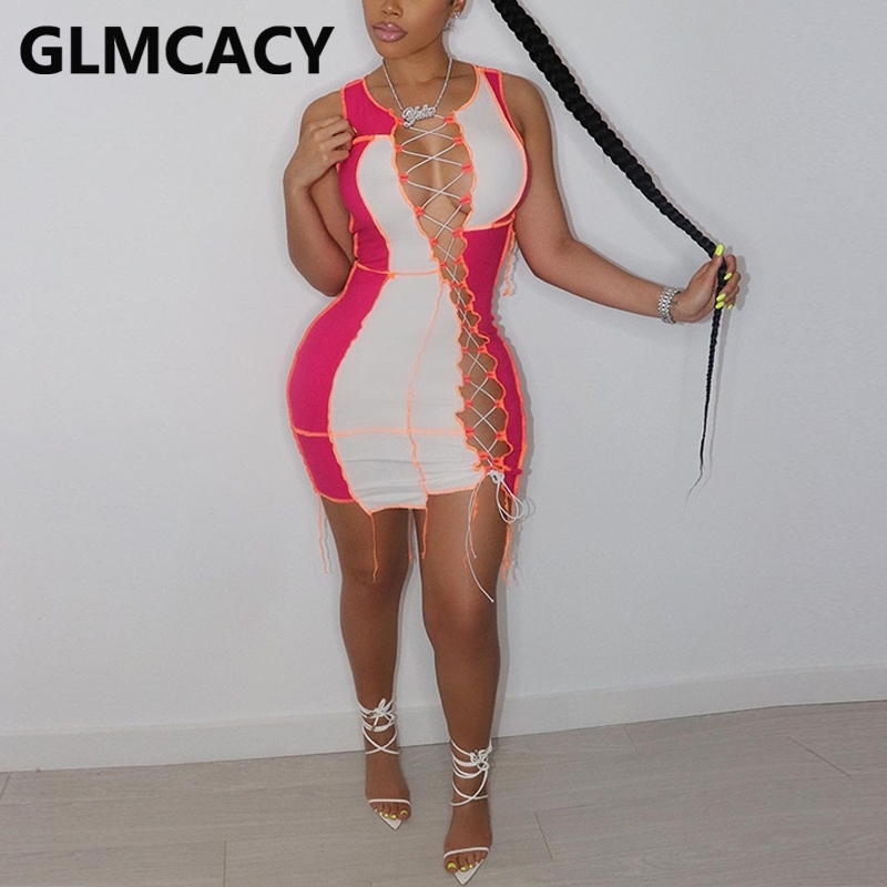 Women Sleeveless Bodycon Mini Dress Slinky Chic Party Club Dresses 210702