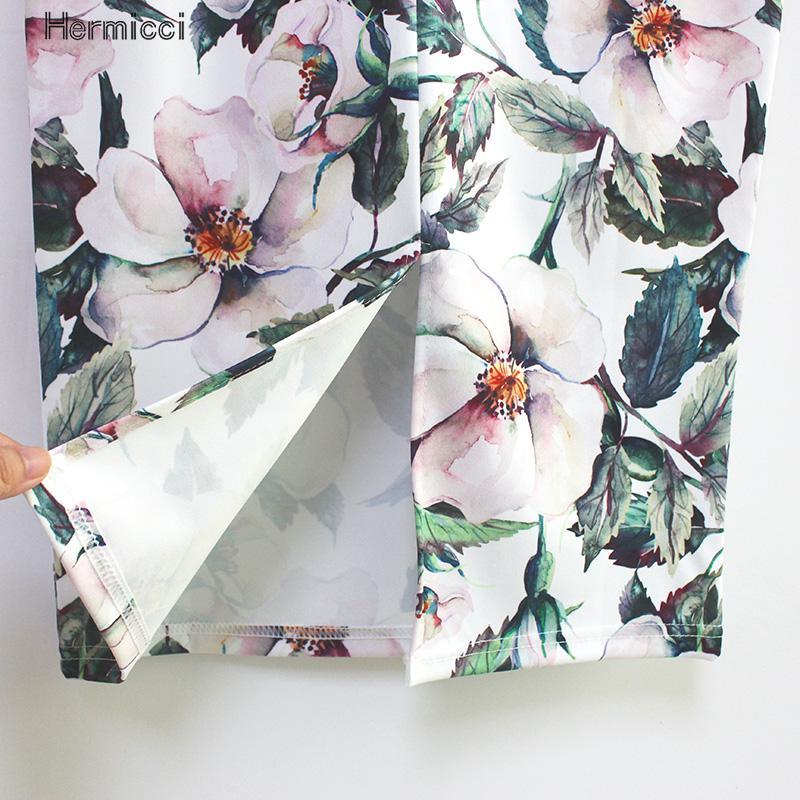 Hermicci Summer Style Pencil Skirt Women High Waist Green Skirts Vintage Elegant Bodycon Floral Print Midi Skirt 210306