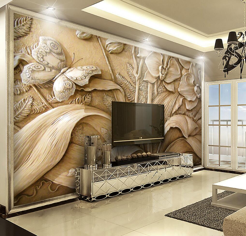 Custom wallpaper murals home decor embossed flowers butterfly silk mural 3d living room bedroom TV sofa 3d wallpaper