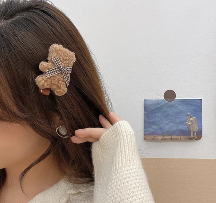 Baby Girl Hair Clips Jewelry Accessories Fluffy Bear Bows Barrettes Hairpin Decorating Braids for Toddler Kids Children White Brown