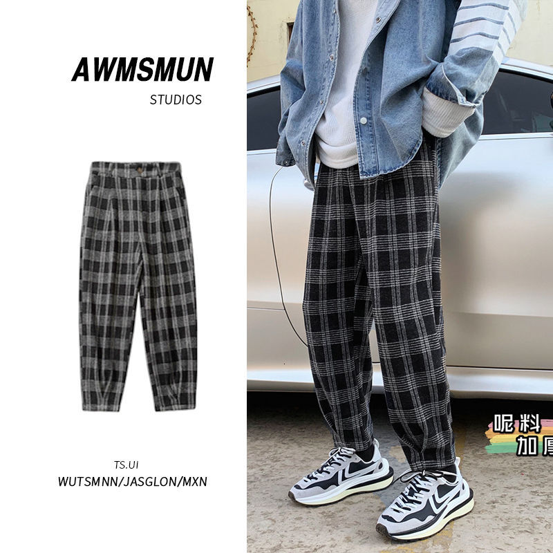 2021 New Autumn Winter Thick Woolen Men's Warmth Fashion Casual Retro Plaid Men Streetear Hip-hop Straight Harem Pants Mens 1uda, Khaki
2021 New Autumn Winter Thick Woolen Men's Warmth Fashion Casual Retro Plaid Men Streetear Hip-hop Straight Harem Pants Mens 1uda, Khaki