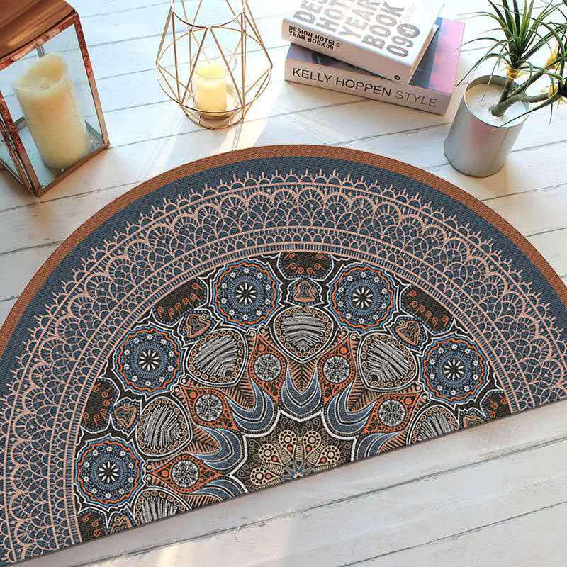 Bohemian Style Semi-circular Floor Rug Ethnic Style Entrance Mat Door Mats Home Bathroom Absorbent Non-slip Carpet Home Decor