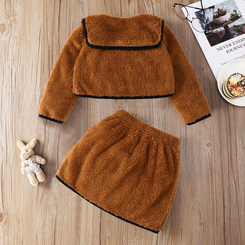 Winter Baby Girls Clothes Sets Spring Autumn Fashion Girl Outfits 2Pcs Brown Long Sleeve Lapel Strap Middle Child Skirt Suit Kids Clothing