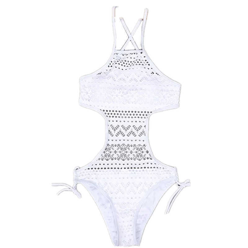 Swimsuit Crochet Sexy Push Up Plus Size 3XL Bathing Suits Women Halter Black Mesh Lace Swimwear 210625