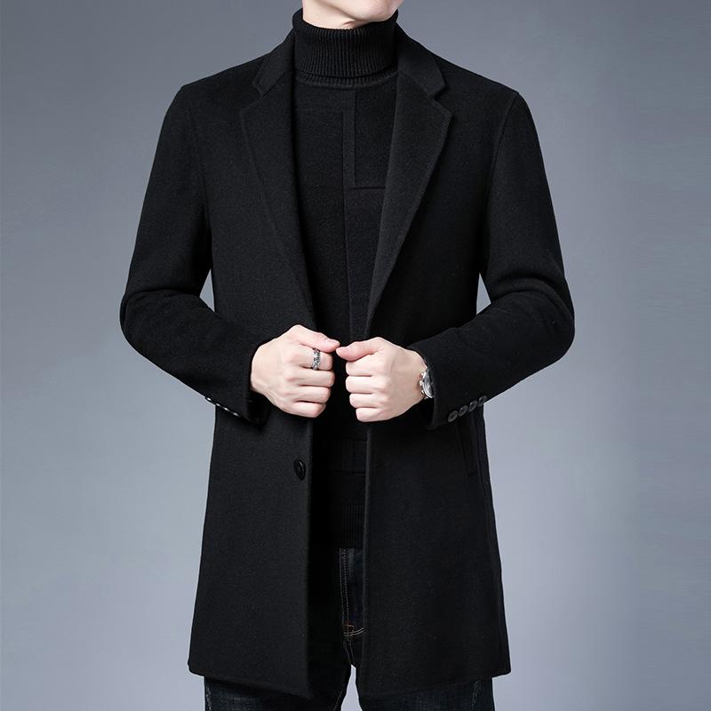 Men's Wool & Blends Winter 2021 Casual Coat Loose Suit Collar Youth Woolen Medium Length Solid Color