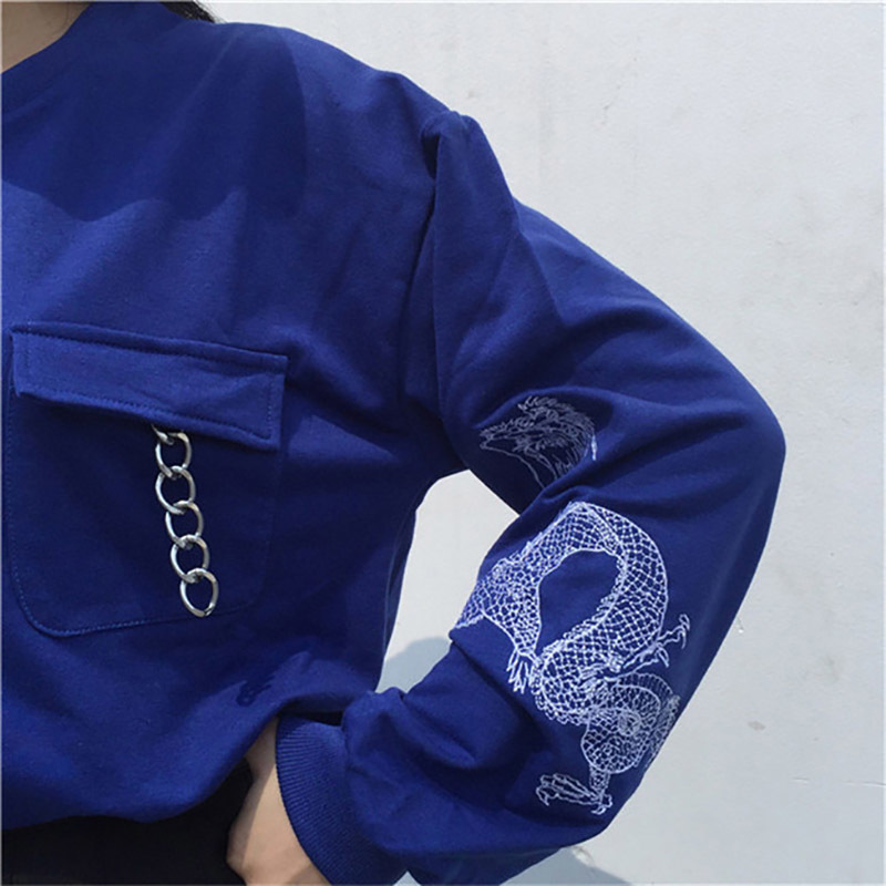 Black Embroidery Women's Sweatshirt Top Long Sleeve Chains Preppy O-neck Pullovers Tops Women Spring Fashion Woman Clothes 201212