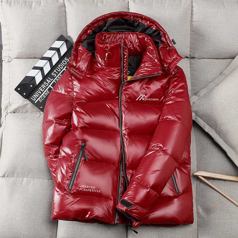 Men Down Jacket New Shiny Fabric Hooded Top Quality White Duck Thick Winter Warm Parka Waterproof Plus size 4XL 201225