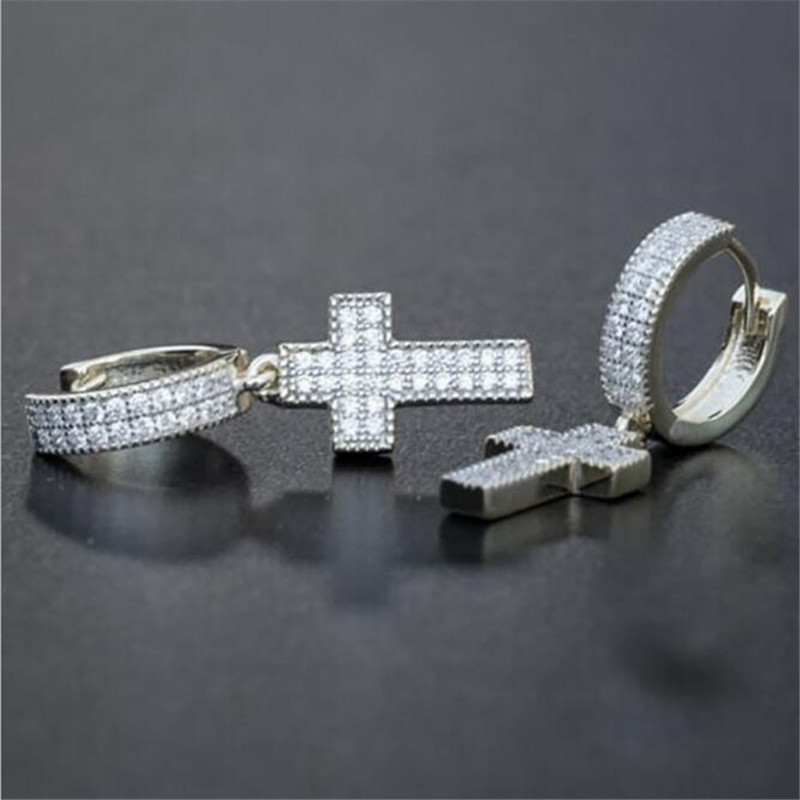 Hip Hop Cross Dangle Earrings: Vintage Sterg Sier & Gold Fill Pave White Sapphire CZ Dia Gemstone Bridal Wedding Drop Earrings for Women, 2024