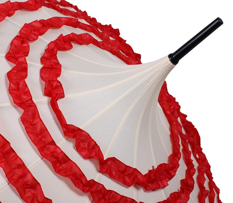 30pcs Princess Royal Sun Umbrella Lady Pagoda Fancy Lace Sunshade Parasol Straight Long Handle Wedding Party Decoration SN2495